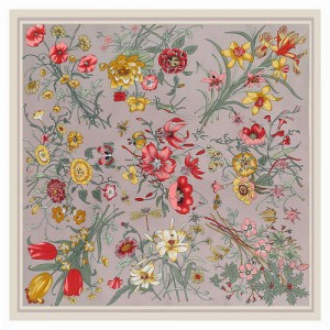 Assorted Prosperous Floral Pattern Fashion Design 130*130 cm Artificial Silk Square Women Scarf - Gray
