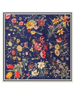 Assorted Prosperous Floral Pattern Fashion Design 130*130 cm Artificial Silk Square Women Scarf - Ink Blue