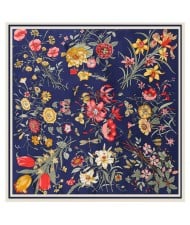 Assorted Prosperous Floral Pattern Fashion Design 130*130 cm Artificial Silk Square Women Scarf - Ink Blue