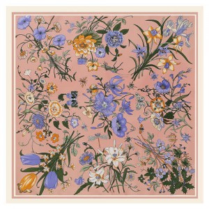 Assorted Prosperous Floral Pattern Fashion Design 130*130 cm Artificial Silk Square Women Scarf - Pink