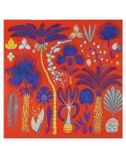 Various Forest Plants Pattern Design Autumn Fashion Artificial Silk Women Square Scarf - Red