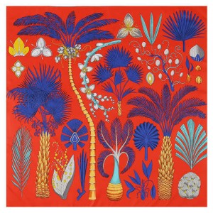 Various Forest Plants Pattern Design Autumn Fashion Artificial Silk Women Square Scarf - Red