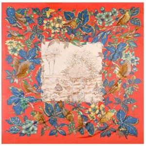 Pastoral Design Women Artificial Silk Square Scarf - Red