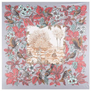Pastoral Design Women Artificial Silk Square Scarf - Gray