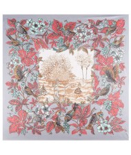 Pastoral Design Women Artificial Silk Square Scarf - Gray