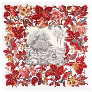 Pastoral Design Women Artificial Silk Square Scarf - White