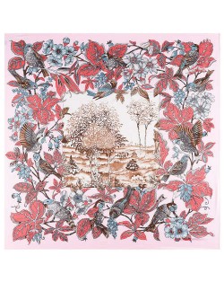 Pastoral Design Women Artificial Silk Square Scarf - Pink