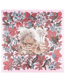 Pastoral Design Women Artificial Silk Square Scarf - Pink