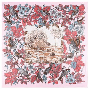 Pastoral Design Women Artificial Silk Square Scarf - Pink