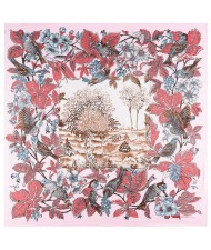 Pastoral Design Women Artificial Silk Square Scarf - Pink