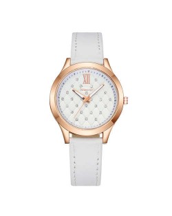 Rhombous Shape Grid Rhinestone Embellished High Fashion Scaleless Design Women Wrist Watch - White