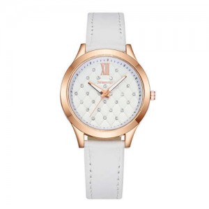 Rhombous Shape Grid Rhinestone Embellished High Fashion Scaleless Design Women Wrist Watch - White