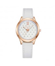 Rhombous Shape Grid Rhinestone Embellished High Fashion Scaleless Design Women Wrist Watch - White