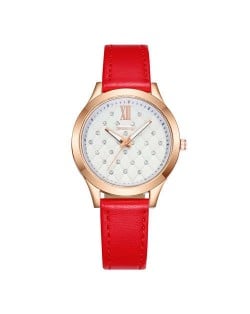 Rhombous Shape Grid Rhinestone Embellished High Fashion Scaleless Design Women Wrist Watch - Red
