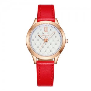 Rhombous Shape Grid Rhinestone Embellished High Fashion Scaleless Design Women Wrist Watch - Red