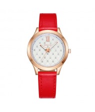 Rhombous Shape Grid Rhinestone Embellished High Fashion Scaleless Design Women Wrist Watch - Red