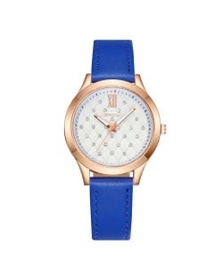 Rhombous Shape Grid Rhinestone Embellished High Fashion Scaleless Design Women Wrist Watch - Blue