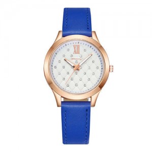 Rhombous Shape Grid Rhinestone Embellished High Fashion Scaleless Design Women Wrist Watch - Blue