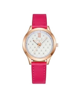 Rhombous Shape Grid Rhinestone Embellished High Fashion Scaleless Design Women Wrist Watch - Rose