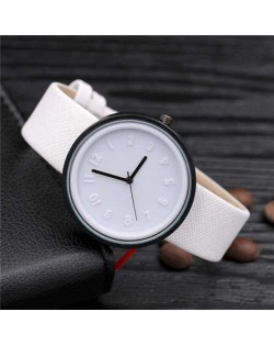 Candy Color Three-dimensional Arabic Numerals Index Design Korean Women Casual Wrist Watch - White