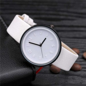 Candy Color Three-dimensional Arabic Numerals Index Design Korean Women Casual Wrist Watch - White