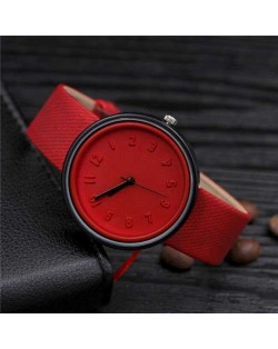 Candy Color Three-dimensional Arabic Numerals Index Design Korean Women Casual Wrist Watch - Red