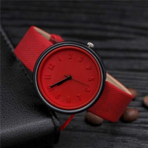 Candy Color Three-dimensional Arabic Numerals Index Design Korean Women Casual Wrist Watch - Red