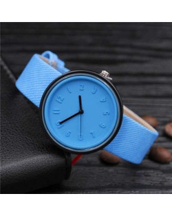 Candy Color Three-dimensional Arabic Numerals Index Design Korean Women Casual Wrist Watch - Blue