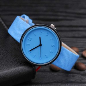 Candy Color Three-dimensional Arabic Numerals Index Design Korean Women Casual Wrist Watch - Blue