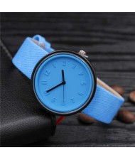 Candy Color Three-dimensional Arabic Numerals Index Design Korean Women Casual Wrist Watch - Blue