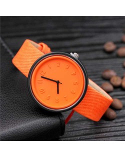 Candy Color Three-dimensional Arabic Numerals Index Design Korean Women Casual Wrist Watch - Orange