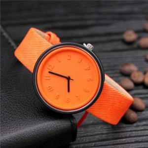 Candy Color Three-dimensional Arabic Numerals Index Design Korean Women Casual Wrist Watch - Orange