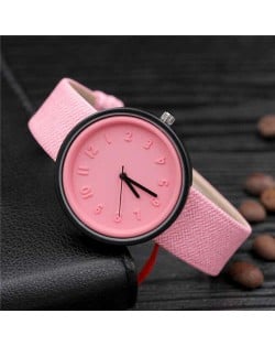 Candy Color Three-dimensional Arabic Numerals Index Design Korean Women Casual Wrist Watch - Pink