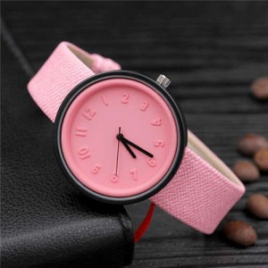 Candy Color Three-dimensional Arabic Numerals Index Design Korean Women Casual Wrist Watch - Pink