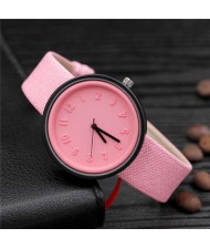 Candy Color Three-dimensional Arabic Numerals Index Design Korean Women Casual Wrist Watch - Pink