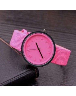 Candy Color Three-dimensional Arabic Numerals Index Design Korean Women Casual Wrist Watch - Rose