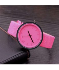 Candy Color Three-dimensional Arabic Numerals Index Design Korean Women Casual Wrist Watch - Rose