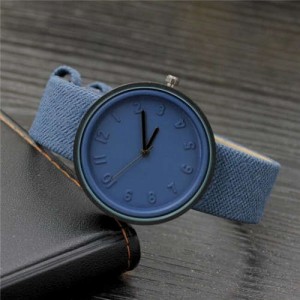Candy Color Three-dimensional Arabic Numerals Index Design Korean Women Casual Wrist Watch - Ink Blue