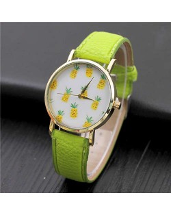 Minimalist Design Pineapple Decorated Dial Women Wholesale Leather Wrist Watch - Lemon