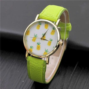 Minimalist Design Pineapple Decorated Dial Women Wholesale Leather Wrist Watch - Lemon