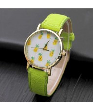 Minimalist Design Pineapple Decorated Dial Women Wholesale Leather Wrist Watch - Lemon