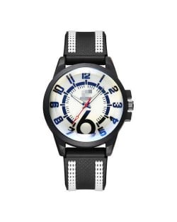 Arabic Numerals Classic Design Men Sport Fashion Silicon Band Wrist Wholesale Watch - White