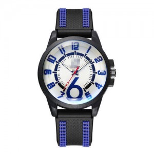 Arabic Numerals Classic Design Men Sport Fashion Silicon Band Wrist Wholesale Watch - Blue