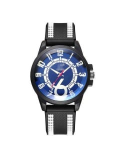 Arabic Numerals Classic Design Men Sport Fashion Silicon Band Wrist Wholesale Watch - Blue and White