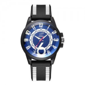 Arabic Numerals Classic Design Men Sport Fashion Silicon Band Wrist Wholesale Watch - Blue and White