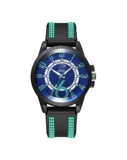 Arabic Numerals Classic Design Men Sport Fashion Silicon Band Wrist Wholesale Watch - Blue and Green