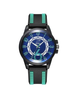 Arabic Numerals Classic Design Men Sport Fashion Silicon Band Wrist Wholesale Watch - Blue and Green