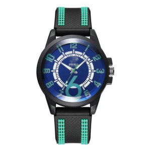 Arabic Numerals Classic Design Men Sport Fashion Silicon Band Wrist Wholesale Watch - Blue and Green