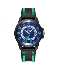 Arabic Numerals Classic Design Men Sport Fashion Silicon Band Wrist Wholesale Watch - Blue and Green