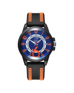 Arabic Numerals Classic Design Men Sport Fashion Silicon Band Wrist Wholesale Watch - Blue and Orange